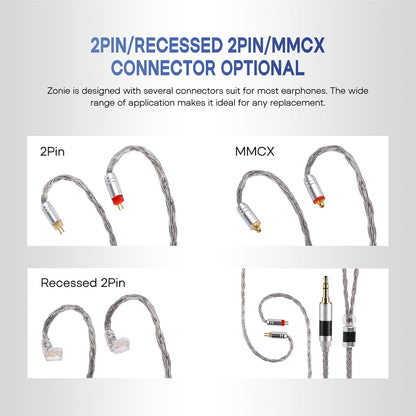 Zonie 16 Core Silver Plated Cable SPC Earphone Cable for BL03 TRN V90 V80 AS10 ZS10 ZS6 ES4 ZST ZSR Iems (2Pin 0.78-3.5Mm, Grey)